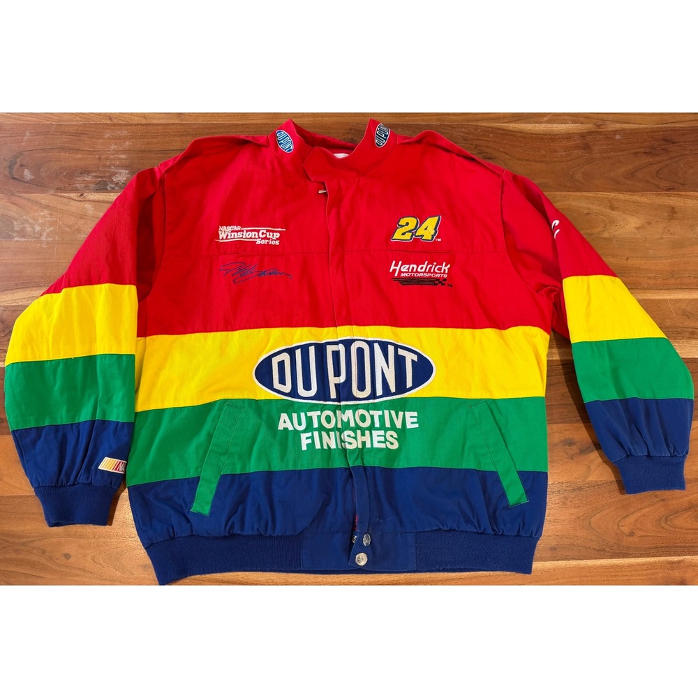Chase Authentics Jeff Gordon 24 DuPont NASCAR Racing Jacket Red Yellow Blue XL